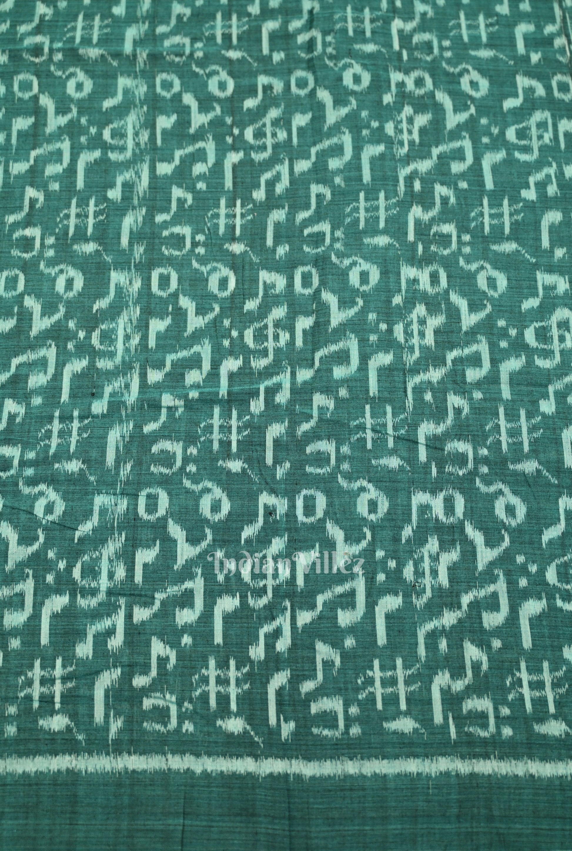 Green Musical  Instrument Theme Sambalpuri Odisha Ikat Cotton Fabric 