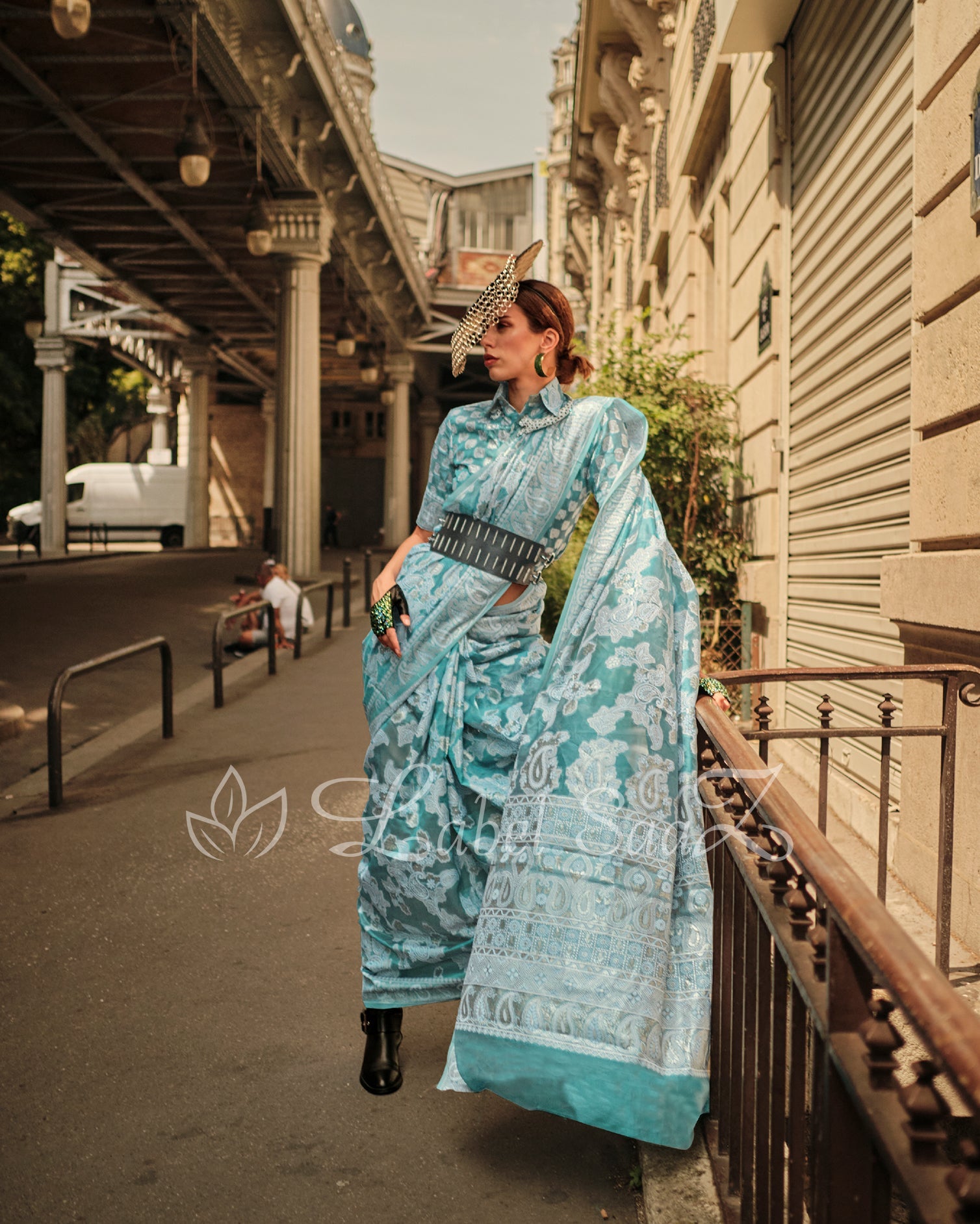 Teal Green Handwoven Pure Organza Silk Chikankaro Saree