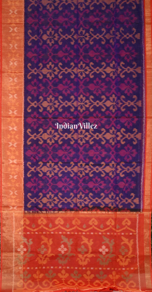 Royal Blue Red Pochampally Ikat Silk Cotton (Sico) Saree