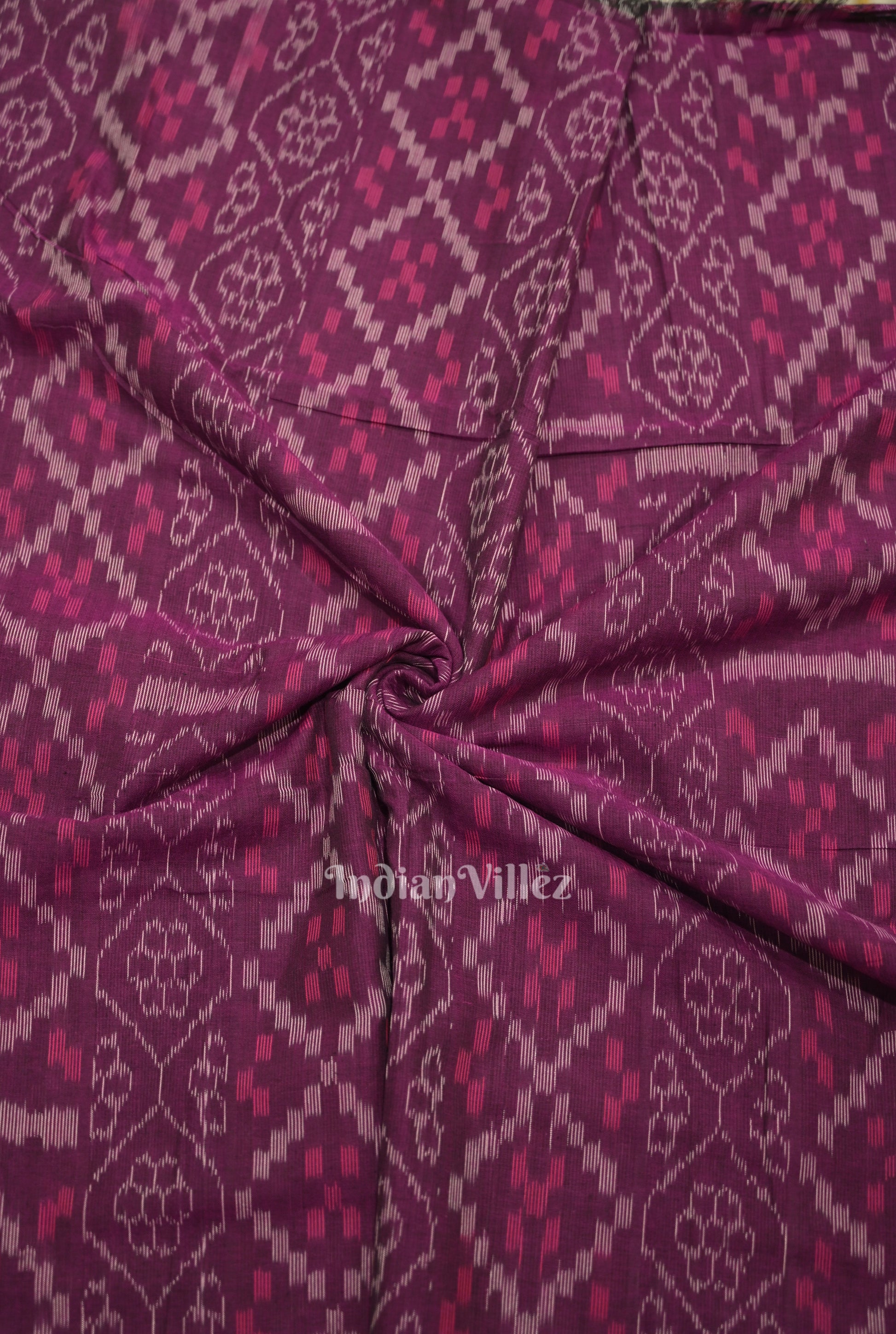  Purple Wine Flower Pasapali Sambalpuri Odisha Ikat Cotton Fabric 