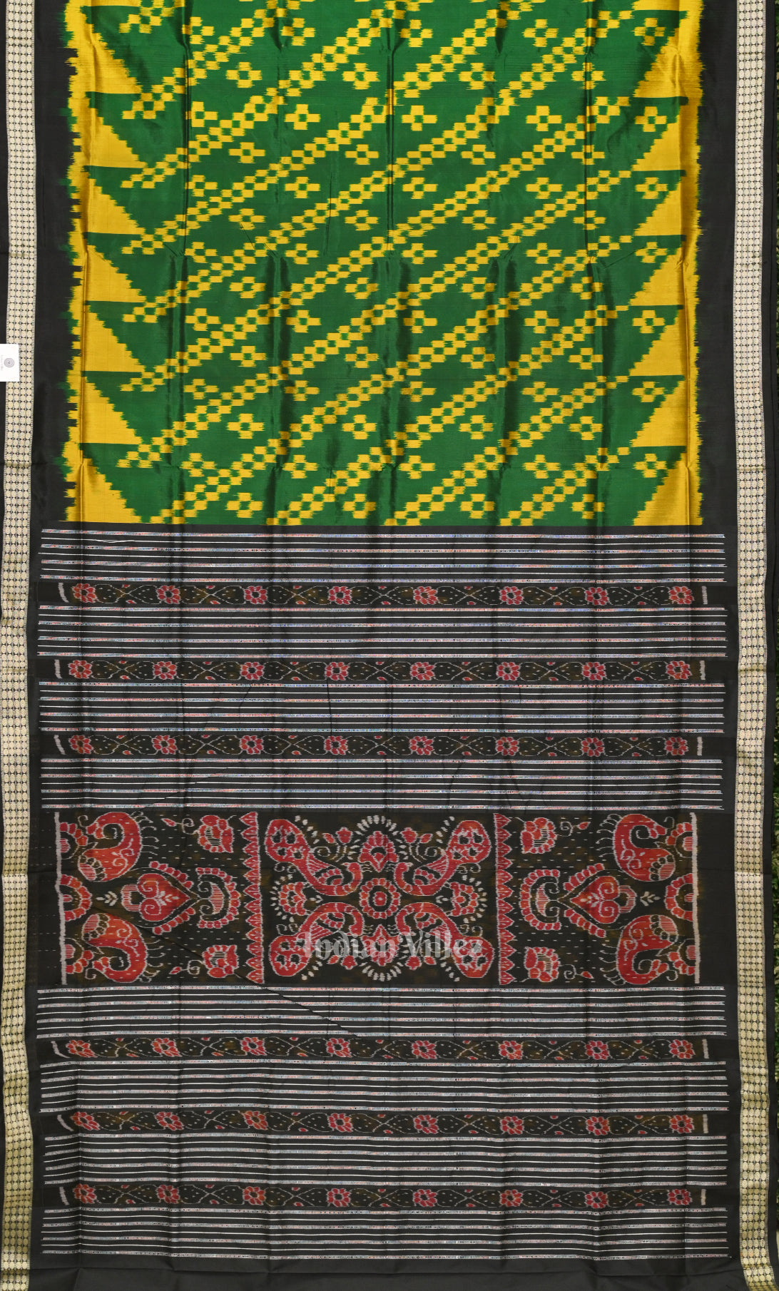 Green Yellow Body Pasapali Odisha Ikat Sambalpuri Silk Saree 
