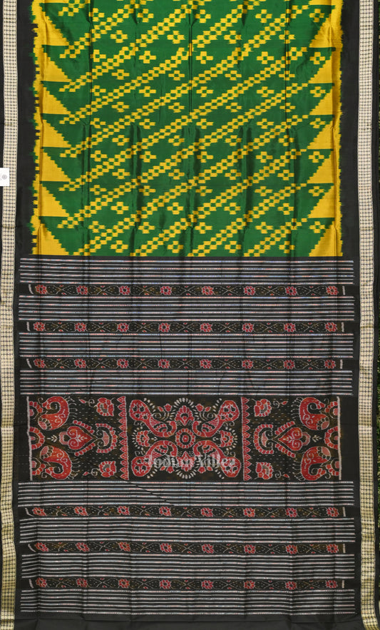 Green Yellow Body Pasapali Odisha Ikat Sambalpuri Silk Saree 