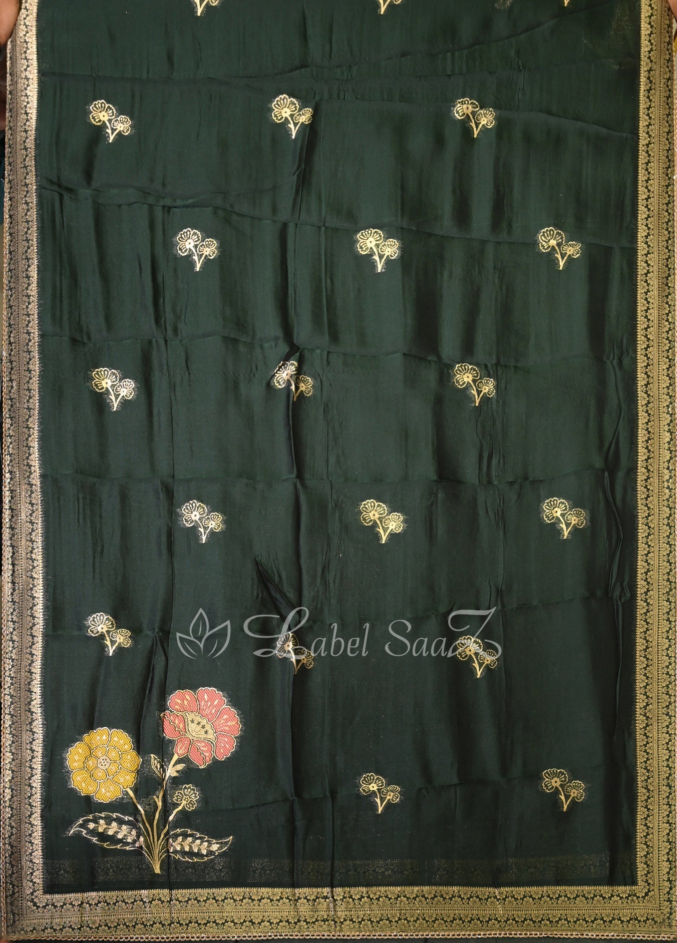 Bottle Green Unstitched Salwar Suit 