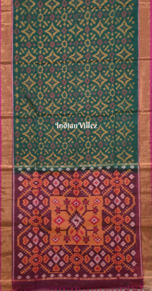 Teal Green Magenta Pink Pochampally Ikat Silk Cotton (Sico) Saree 