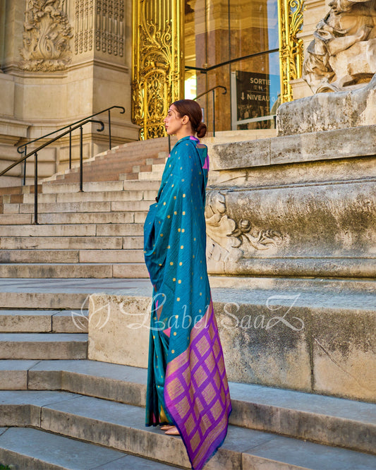 Blue South Tussar Silk Saree