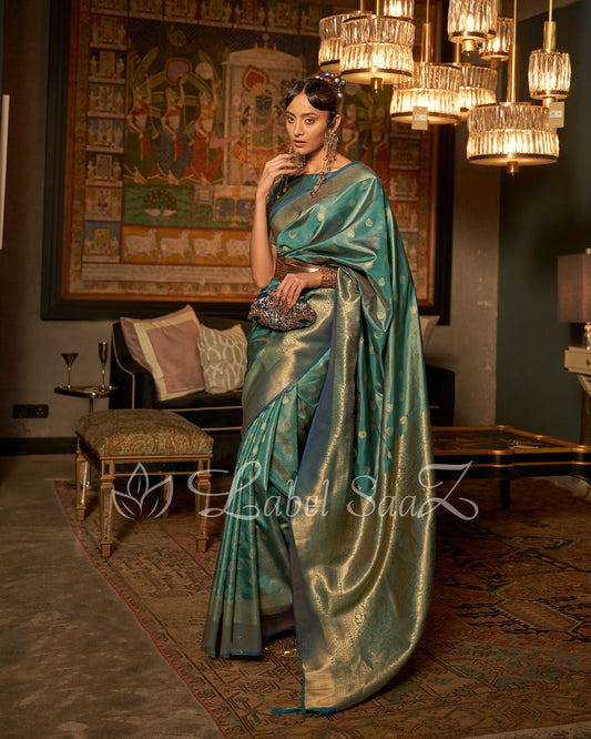 Sky Blue Zari Base Tissue Banarasi Handloom Saree