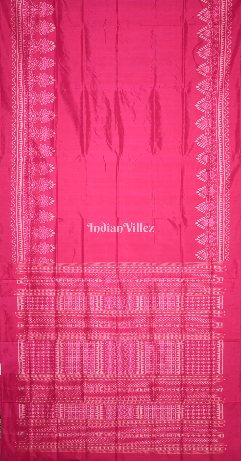Rani Pink Flower Scot Odisha Ikat Contemporary Designer Silk Saree 
