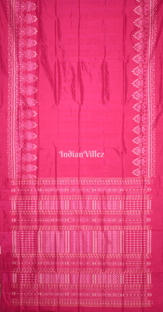 Rani Pink Flower Scot Odisha Ikat Contemporary Designer Silk Saree 