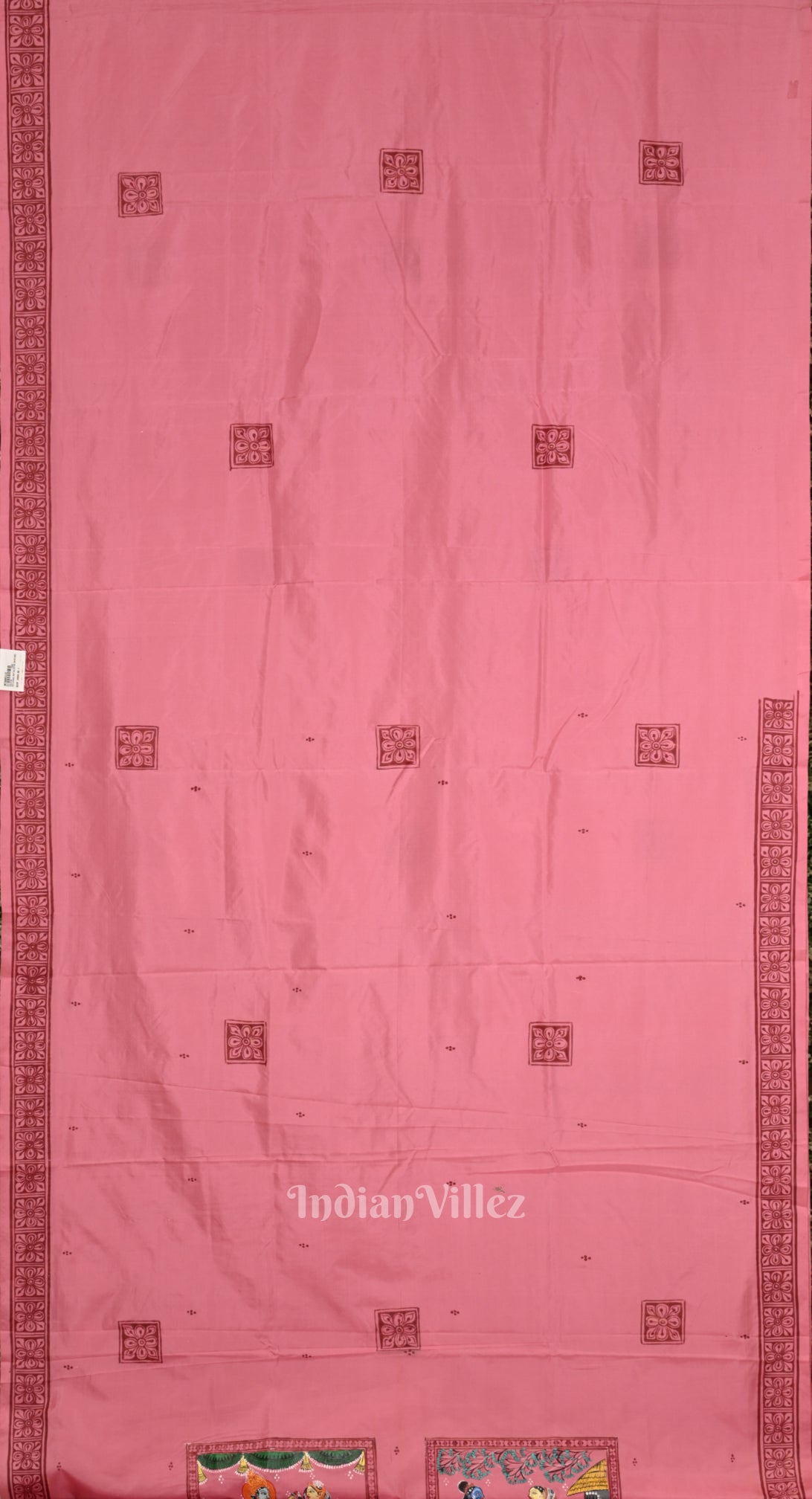 Baby Pink Ramayan Theme Hand-Painted Pattachitra Saree
