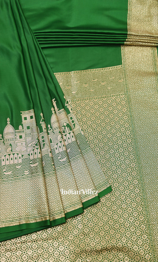  Green Handwoven Banarasi Katan Silk Saree with Kashi Ghat Weaves
