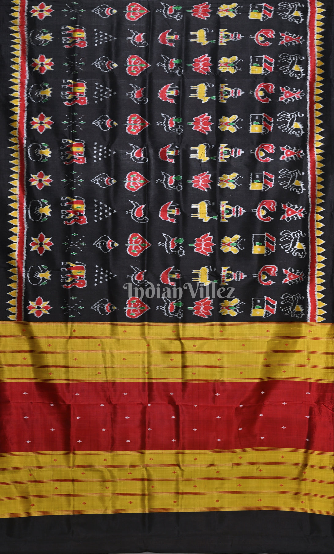 Black Yellow Nabarangi Nabakothi Odisha Ikat Contemporary Designer Silk Saree