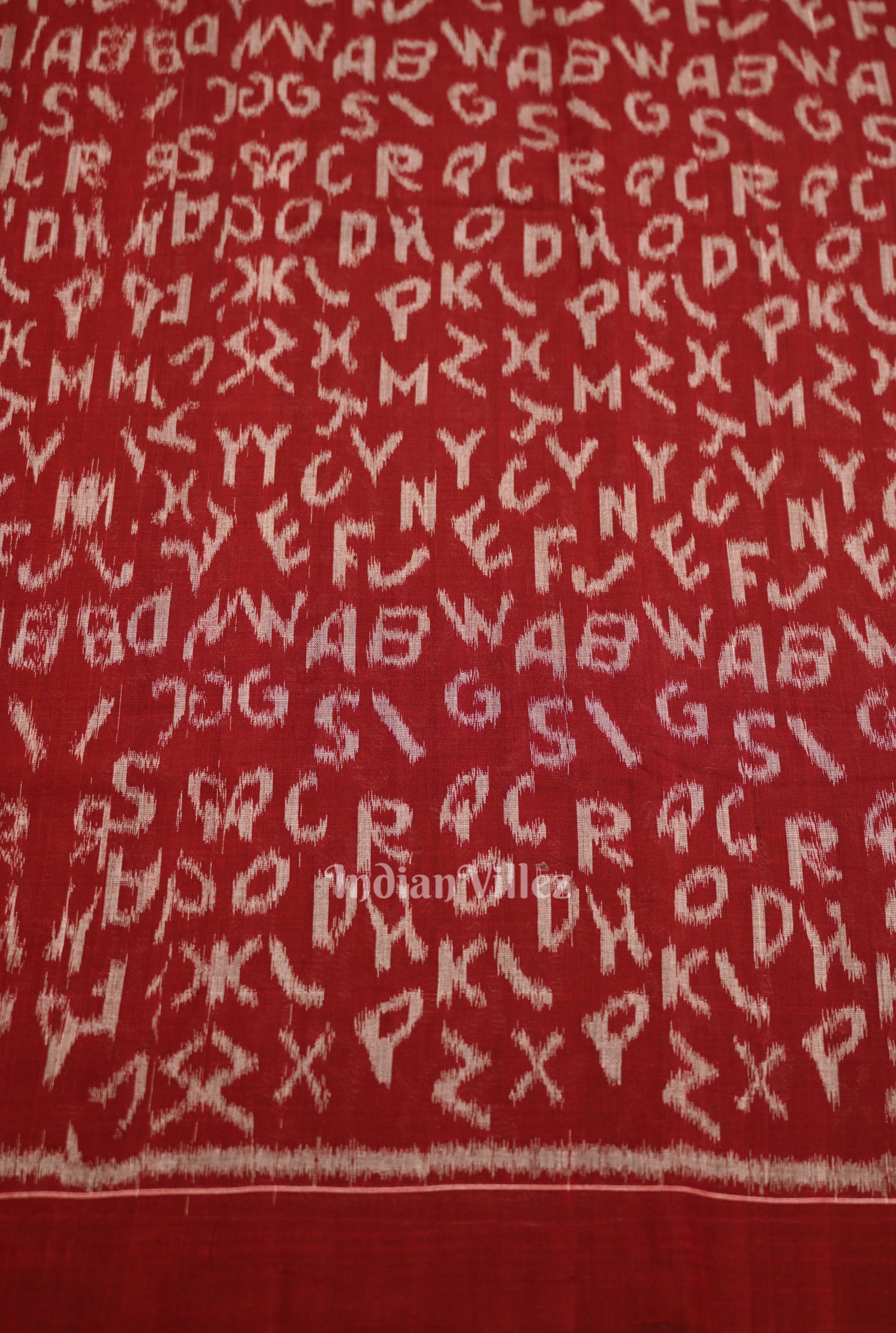 Red English Alphabet Sambalpuri Odisha Ikat Cotton Fabric 