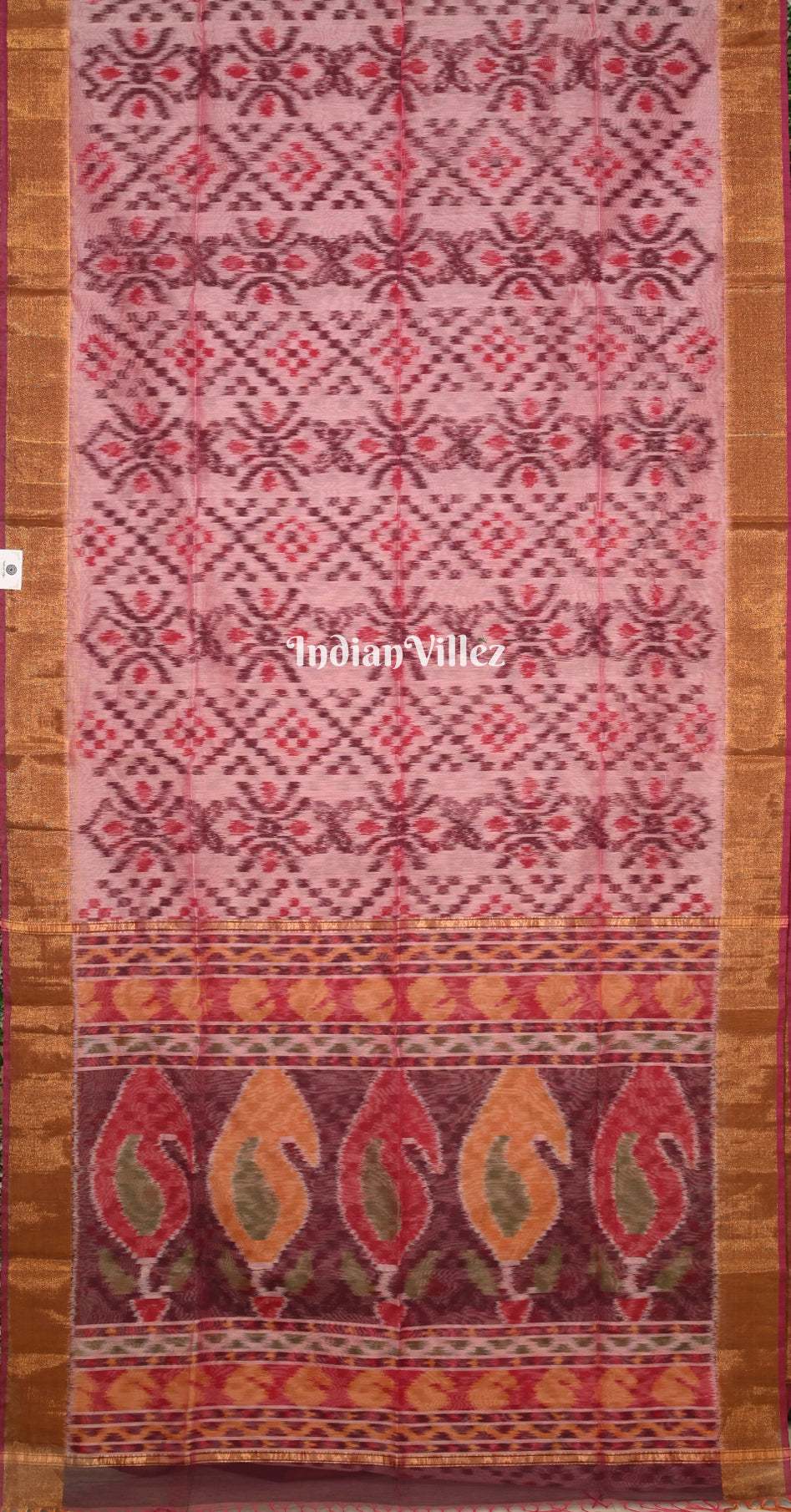 Pink Maroon Pochampally Ikat Silk Cotton (Sico) Saree
