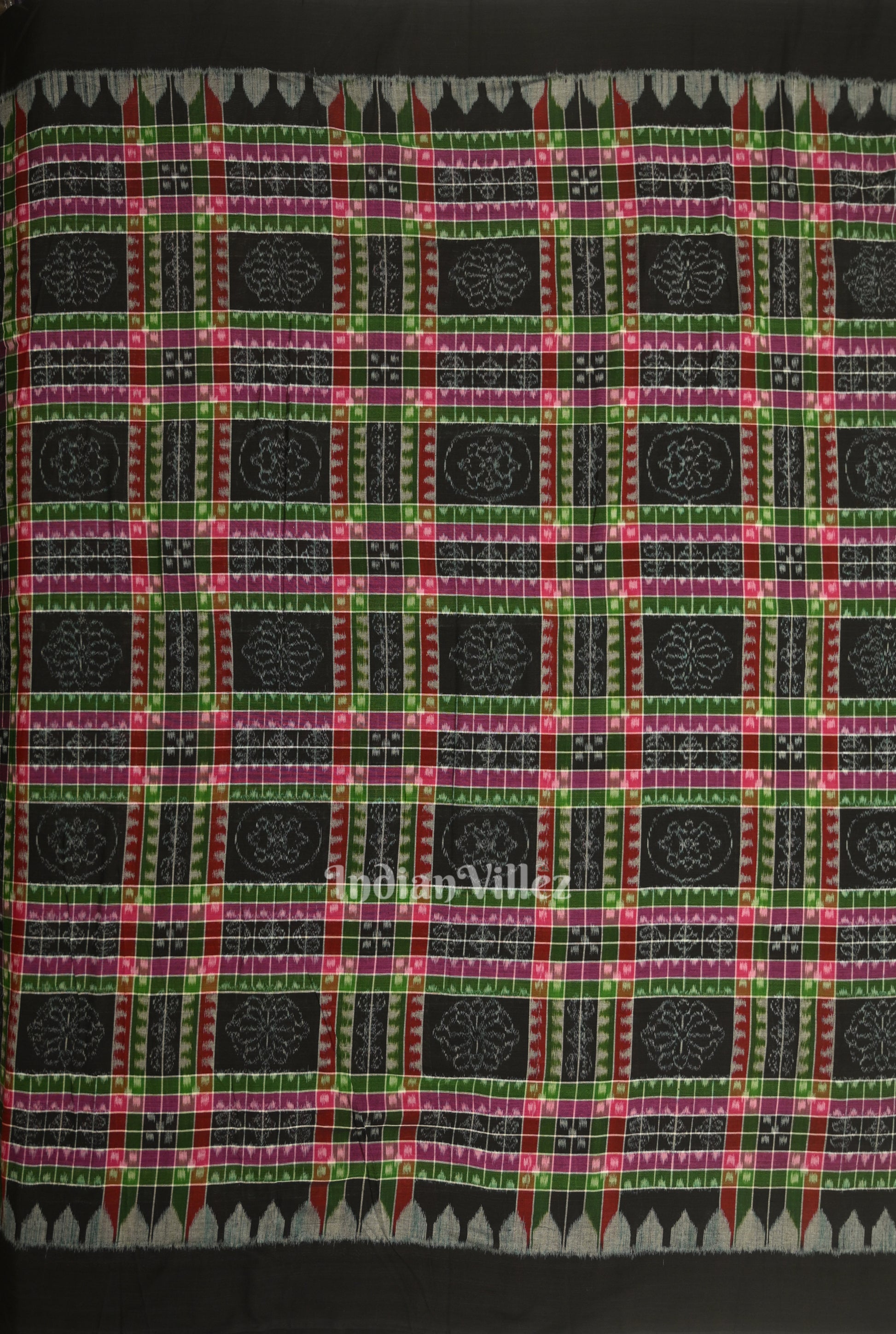 Black with Multi Color Utkalaxmi Sambalpuri Odisha Ikat Cotton Fabric 