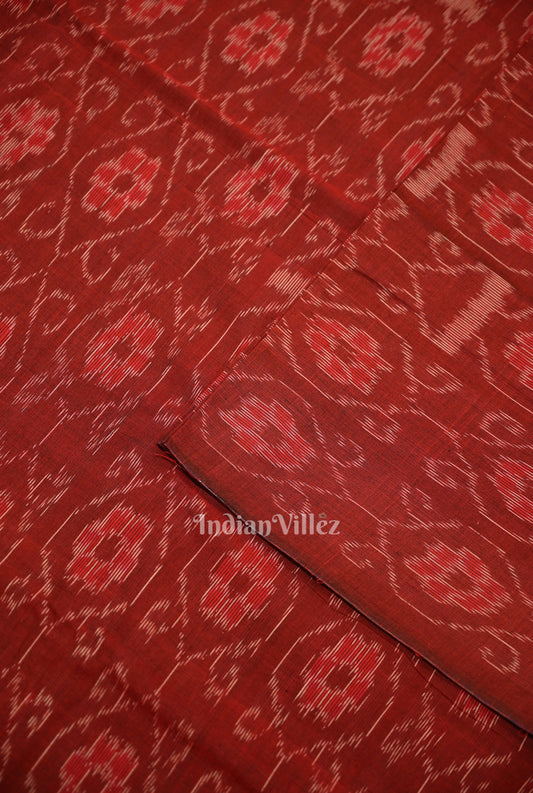 Deep Maroon Floral Theme Sambalpuri Ikat Cotton Fabric