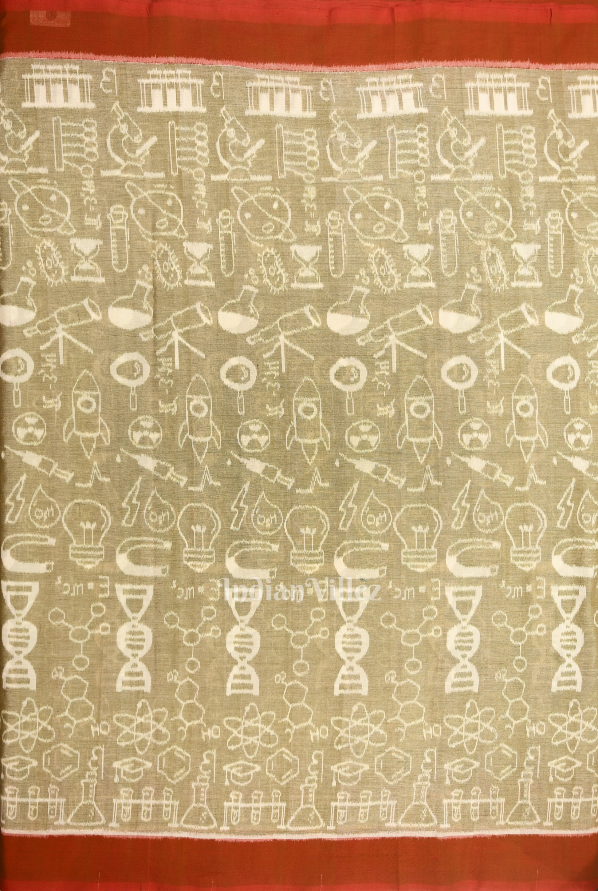 Light Beige Sceince Theme Sambalpuri Odisha Ikat Cotton Fabric 