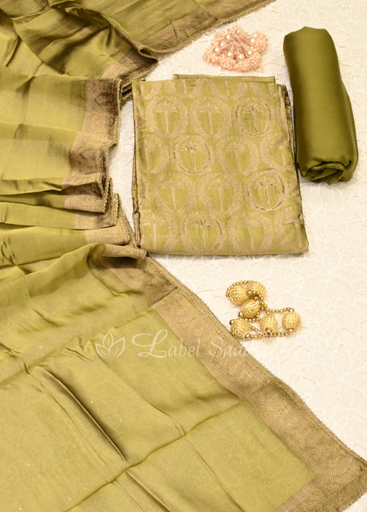 Mehendi Green  Banarasi Unstitched Salwar Suit