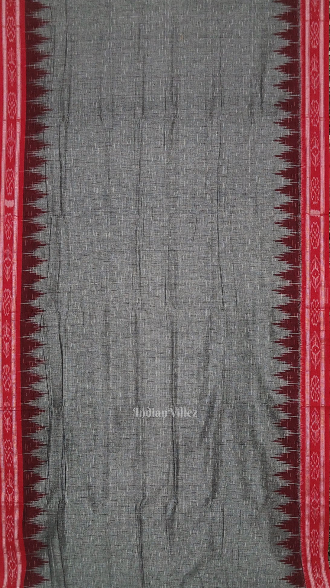 Gray Maroon Jharana Maniabandha Cotton Saree 