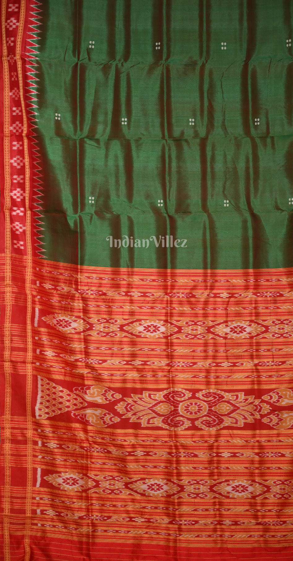 Green Maroon Buti Double Pasapali Border Khandua Silk Saree
