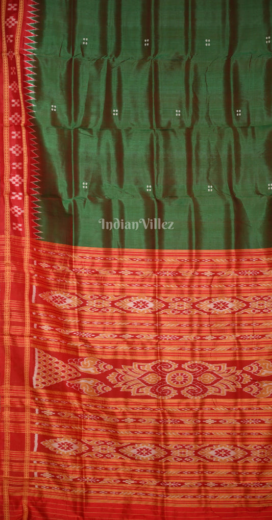 Green Maroon Buti Double Pasapali Border Khandua Silk Saree