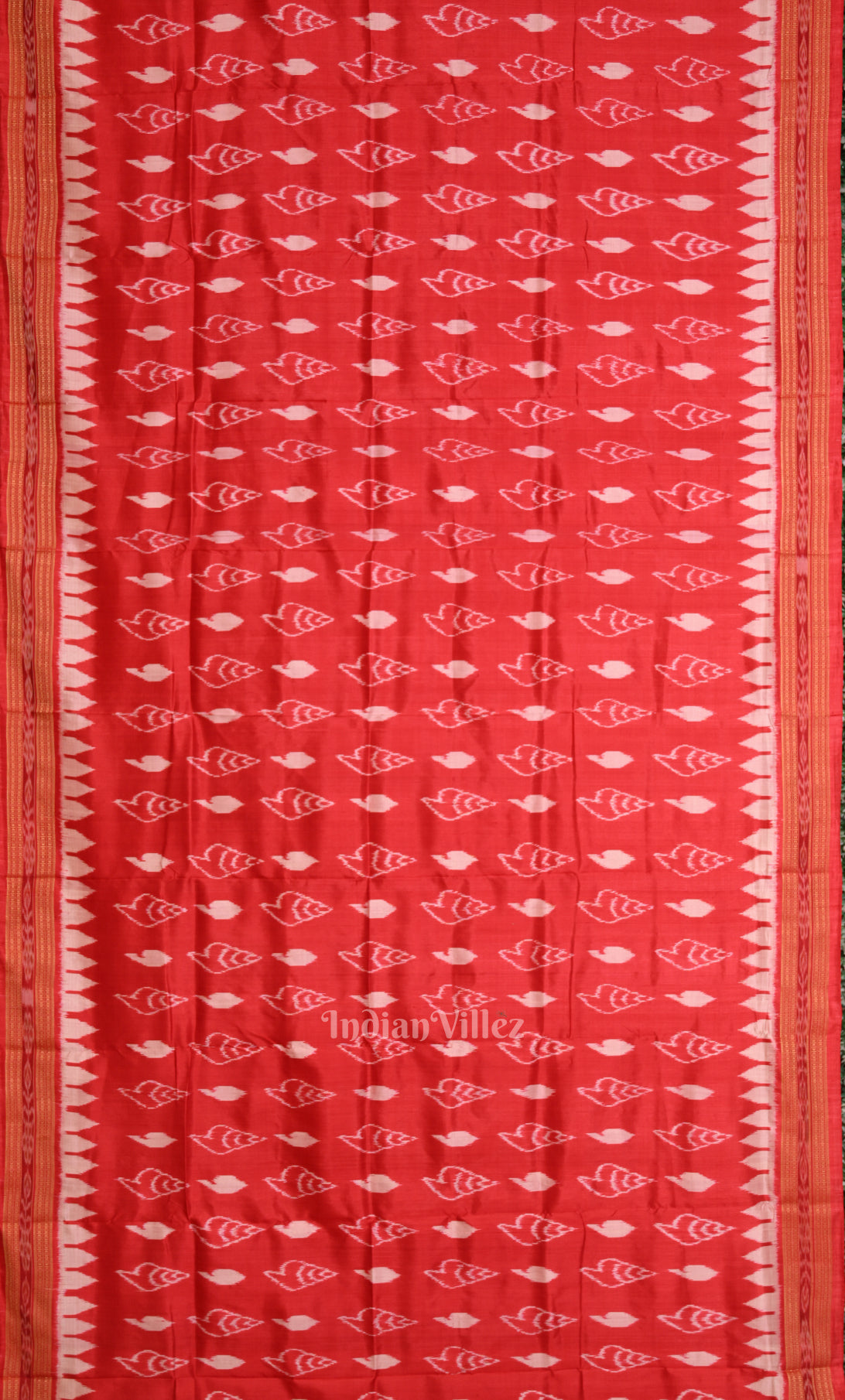Red Sankha Motif Odisha Ikat Khandua Silk Saree 