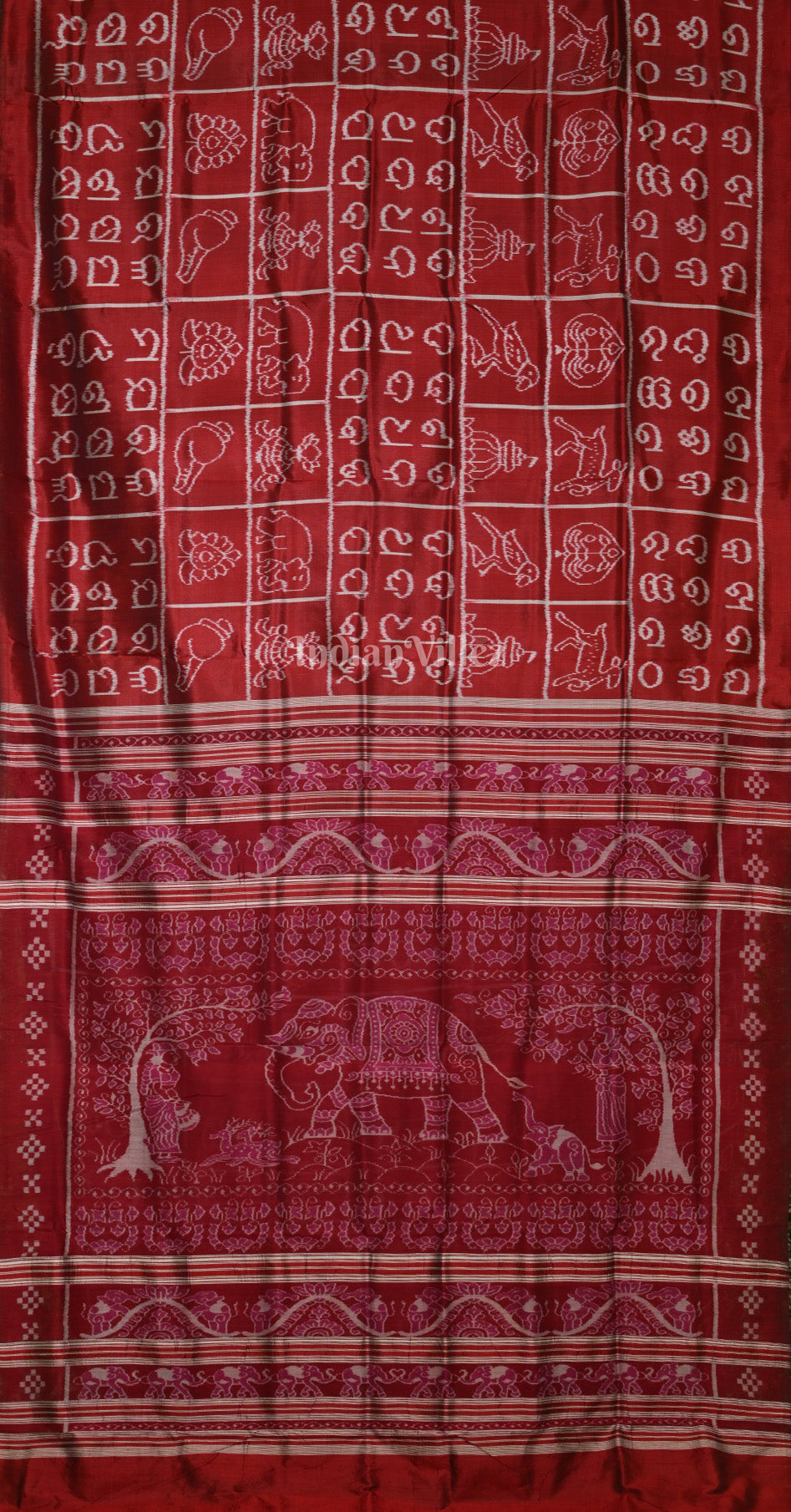 Maroon Odia Barnamala Odisha Ikat Contemporary Designer Silk Sare