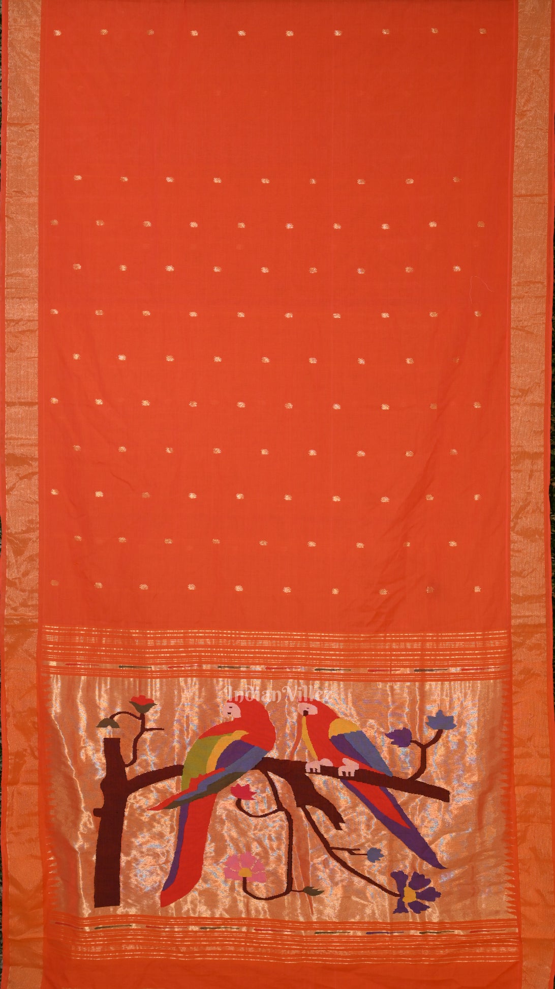 Orange Rich Pallu  Cotton Paithani  Saree