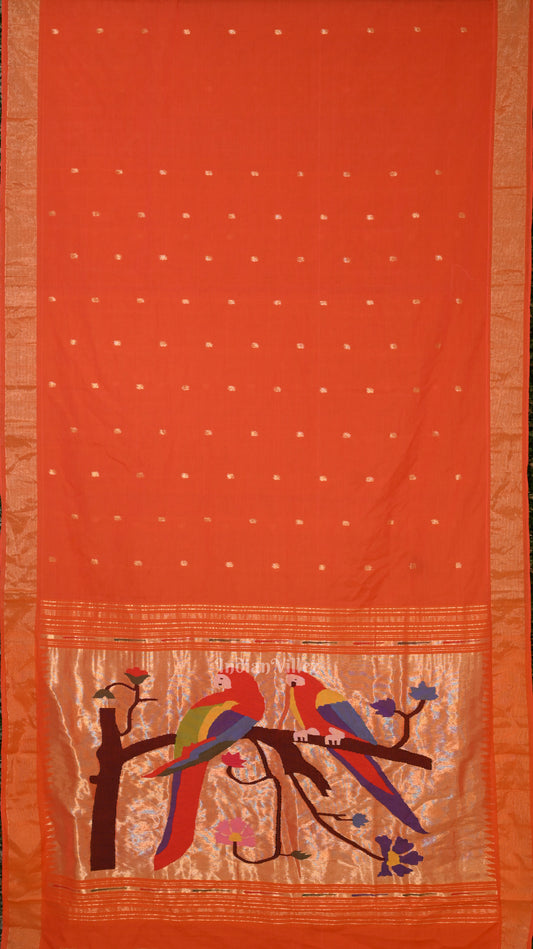 Orange Rich Pallu  Cotton Paithani  Saree