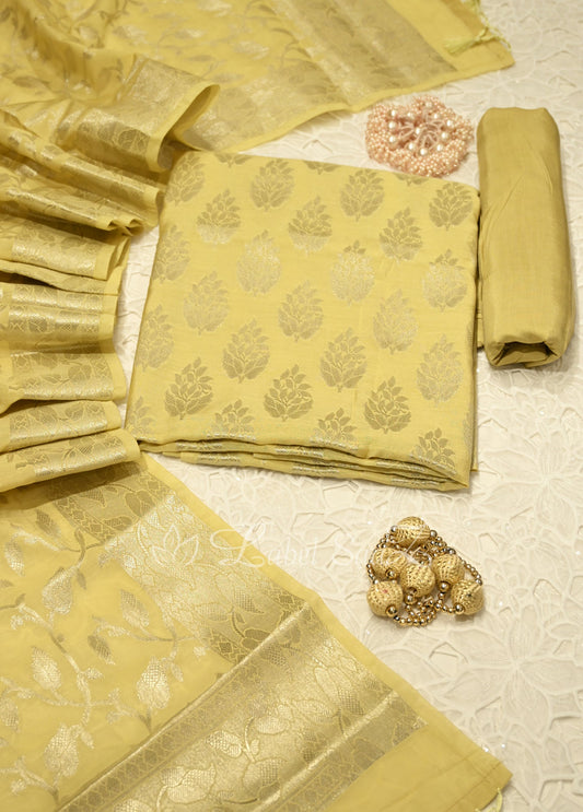 Lemon Yellow Banarasi Chanderi Silk Unstitched Salwar Suit 