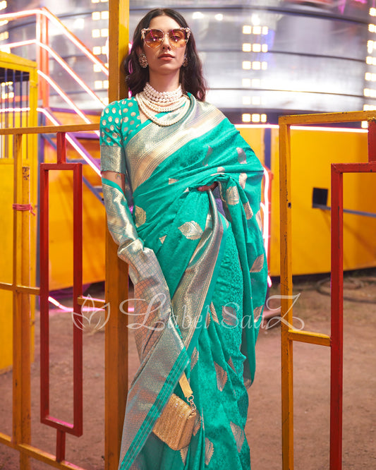 Rama Green Pure katan Banarasi Saree 