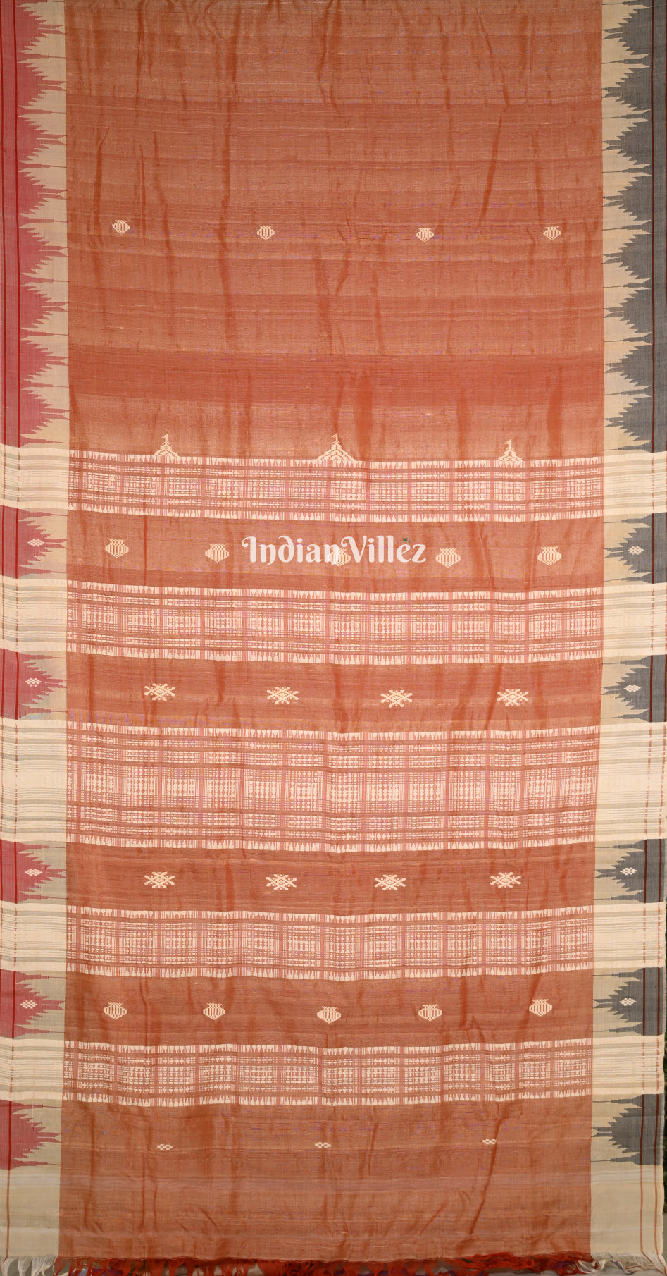 Burnt Orange Odisha Handloom Natural Dye Kotpad Tussar Saree