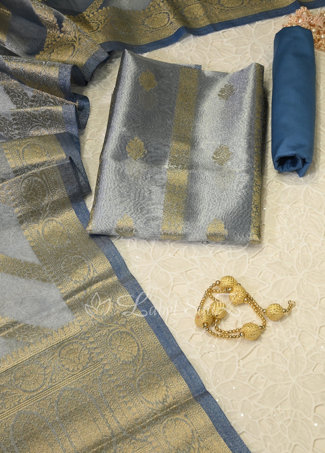  Grey Pure Tissue Silk Banarasi Unstitched Salwar Suit