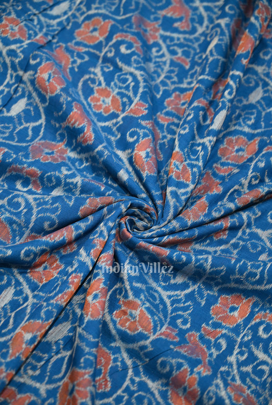 Sky Blue Flower Motif Sambalpuri Odisha Ikat Cotton Fabric