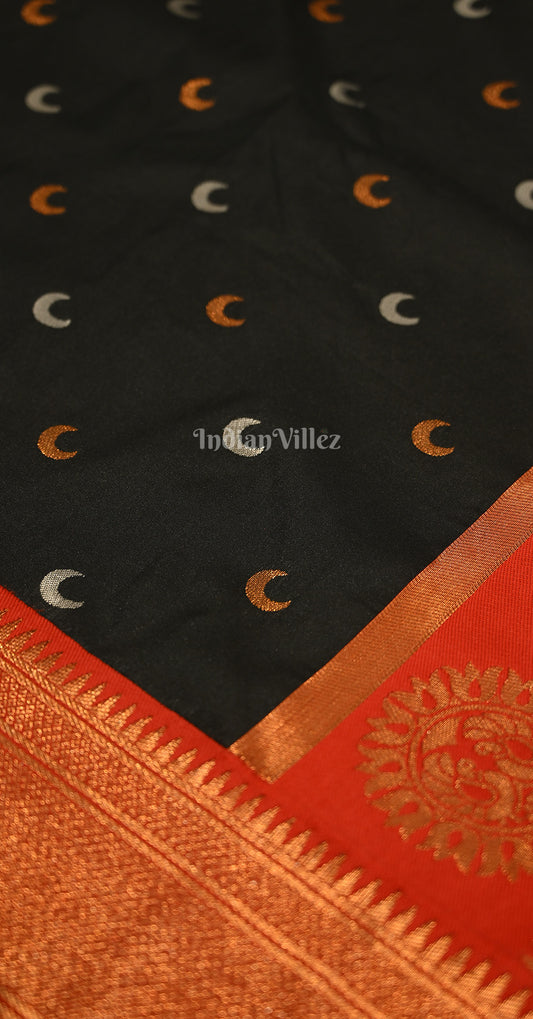 Black Red Chandrakor Woven Zari Paithani Silk Saree