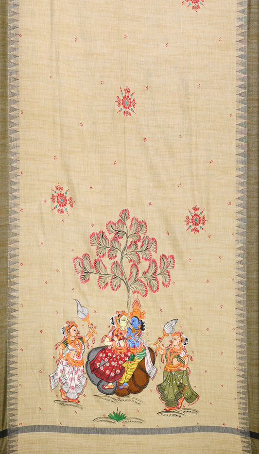 Cream Beige Radha Krishna Raasleela Tussar Pattachitra Dupatta