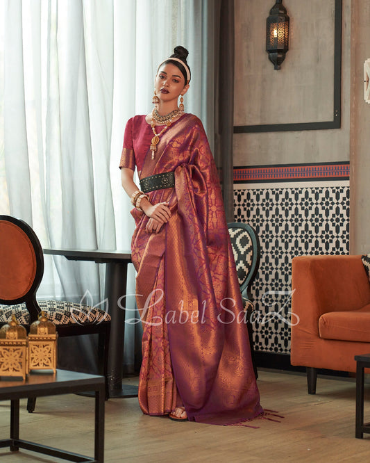 Pink Two tone kanjivaram Silk Saree