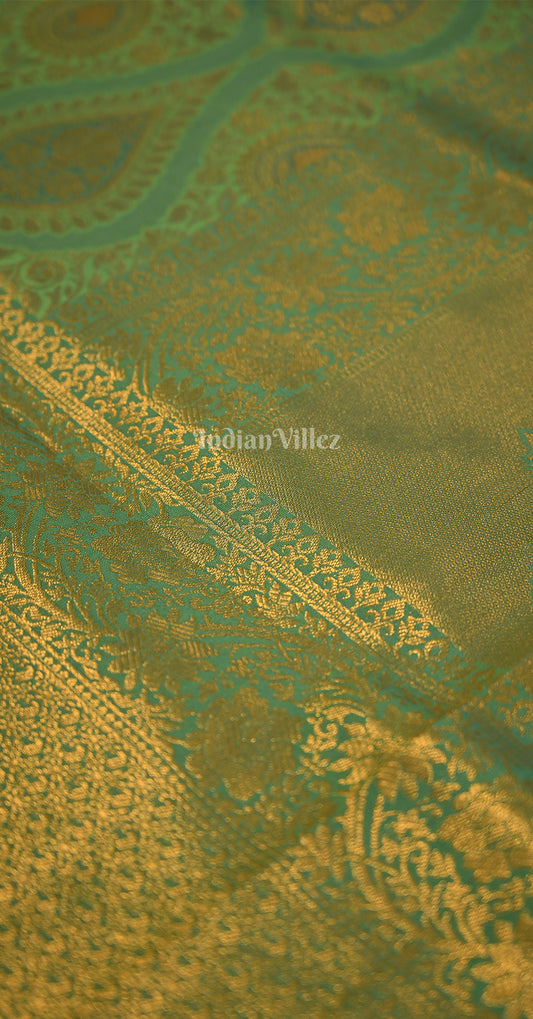 Parrot Green Golden Golden Weaving saree 