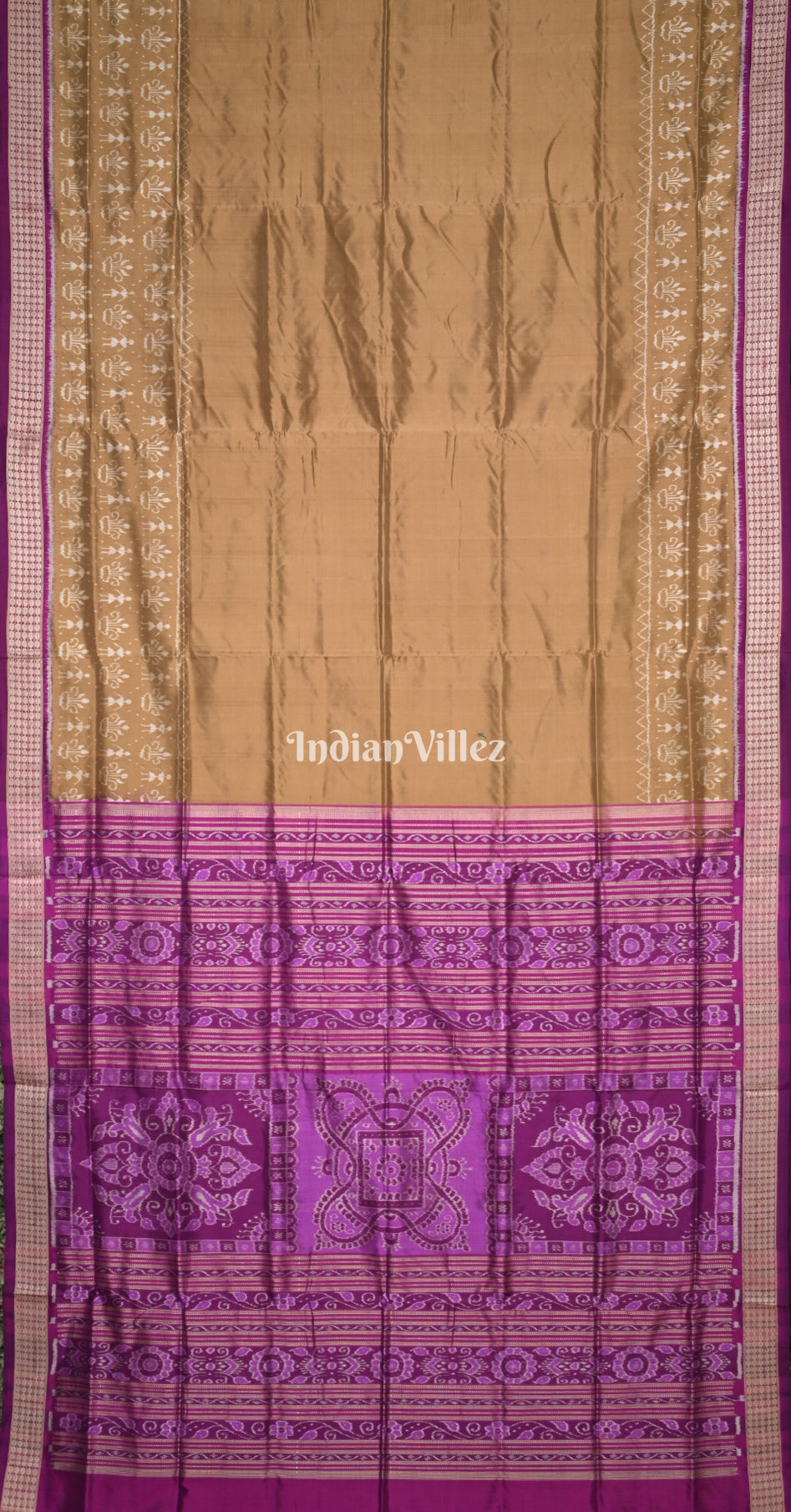 Brown Purple Tribal Flower Scot Odisha Ikat Bomkai Sambalpuri Silk Saree
