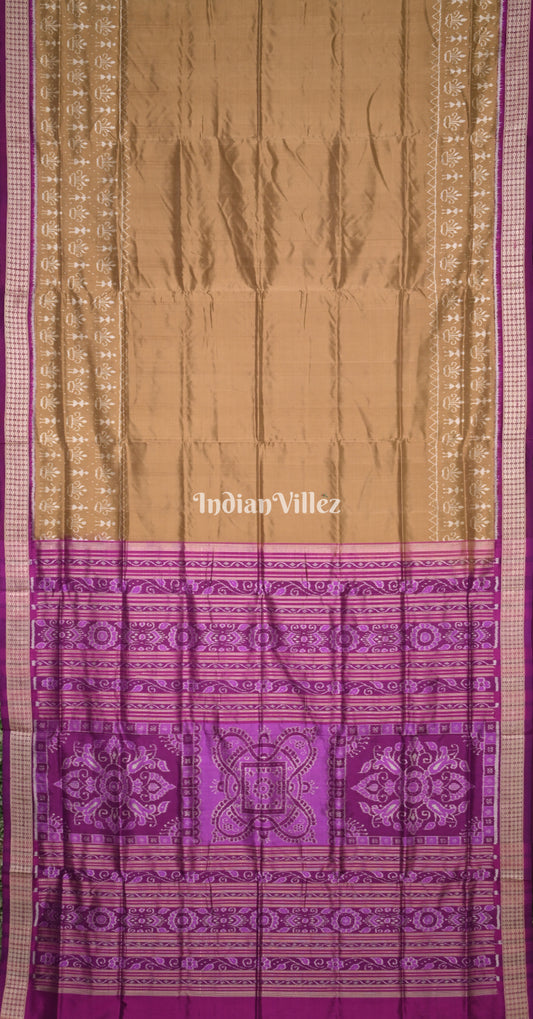 Brown Purple Tribal Flower Scot Odisha Ikat Bomkai Sambalpuri Silk Saree
