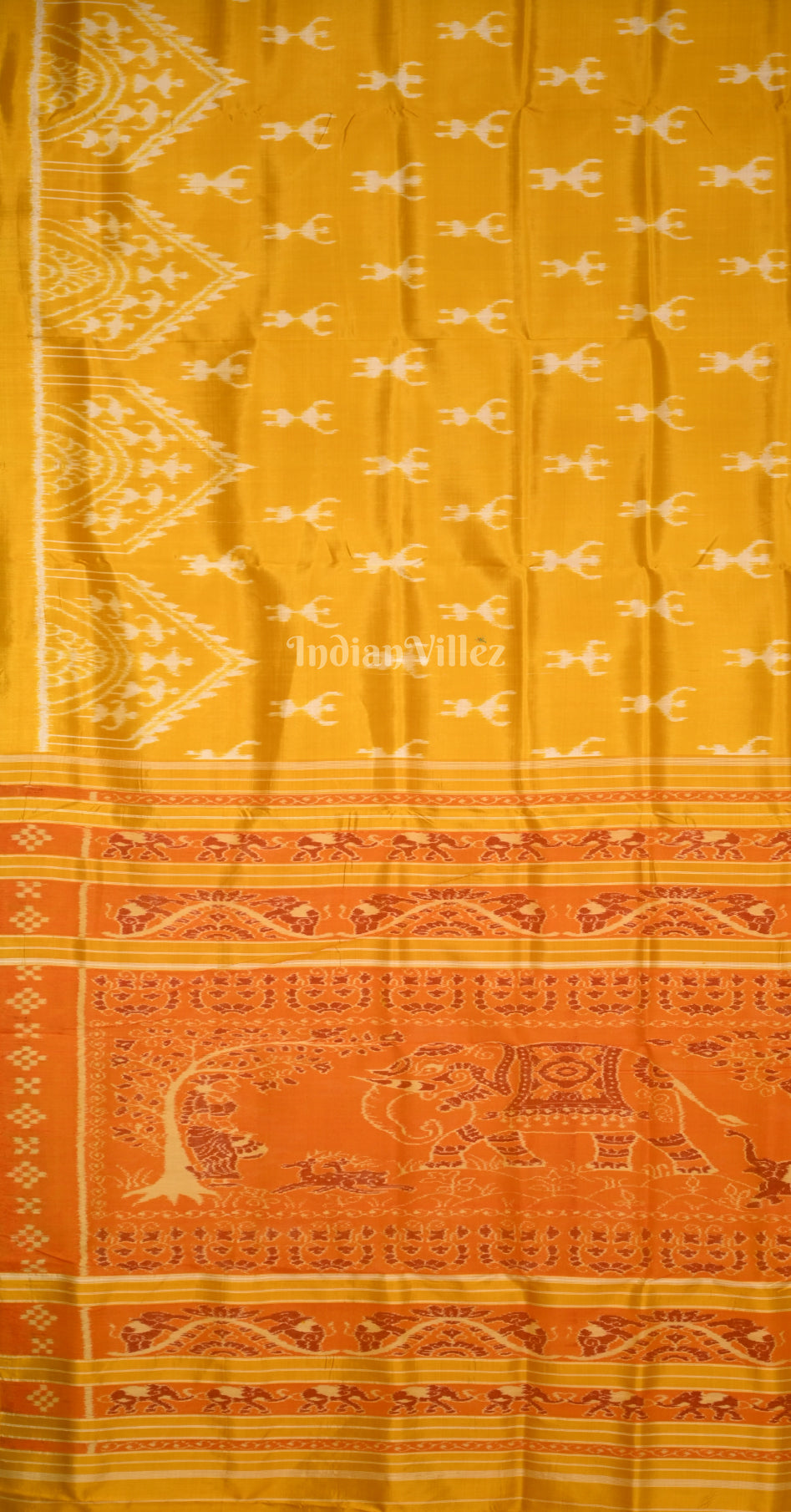 Mustard Yellow Tribal & Chita Design Contemporary Designer Silk Saree