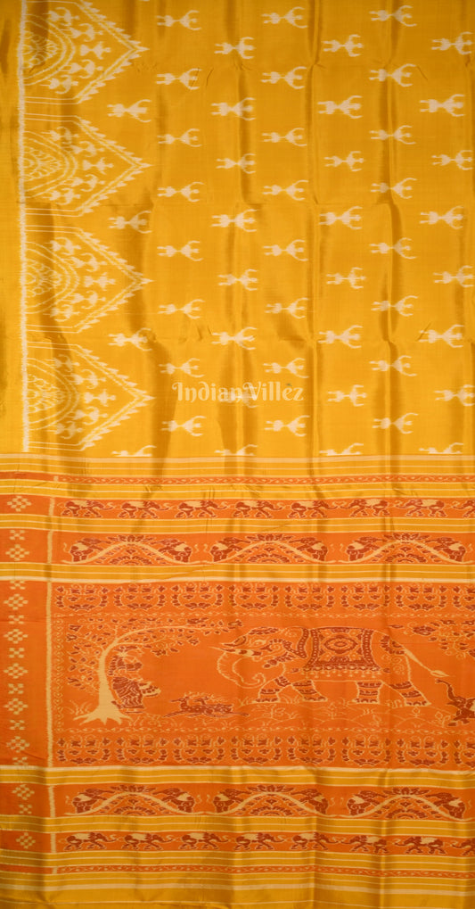Mustard Yellow Tribal & Chita Design Contemporary Designer Silk Saree