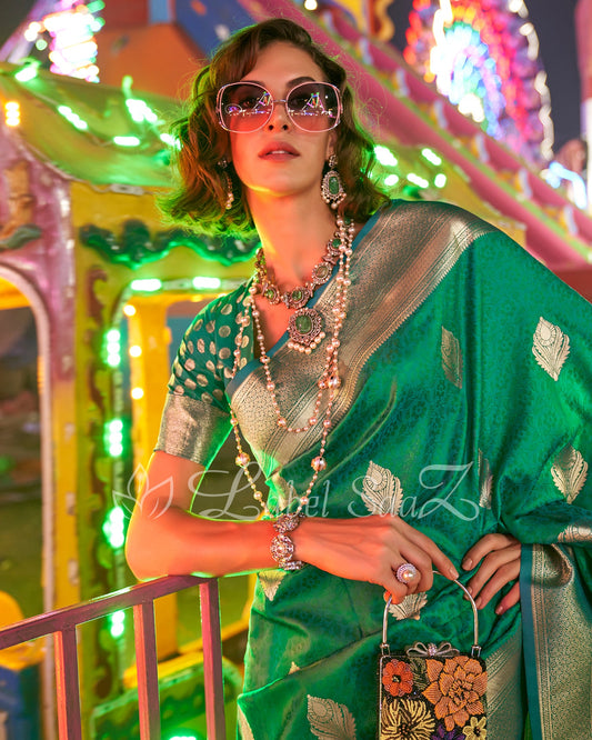 Green Pure katan Banarasi Saree