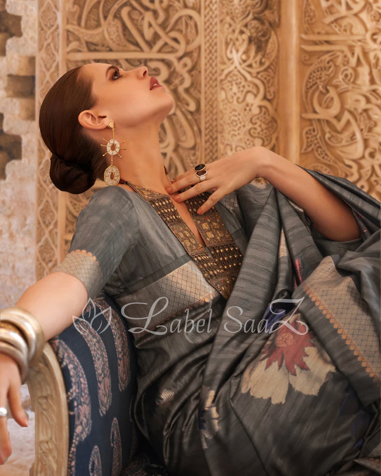 Pure Handloom Silk Grey Designer Saree