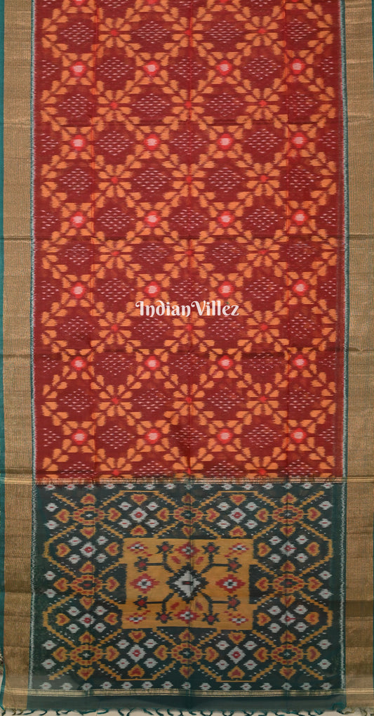 Maroon Green Pochampally Ikat (Sico) Saree