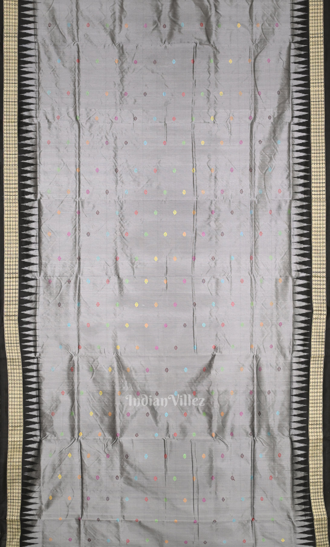 Grey Black Dolabedi Bomkai Sambalpuri Ikat Silk Saree 