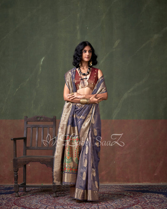 Blue Paithani  Zari Tissue Silk Saree