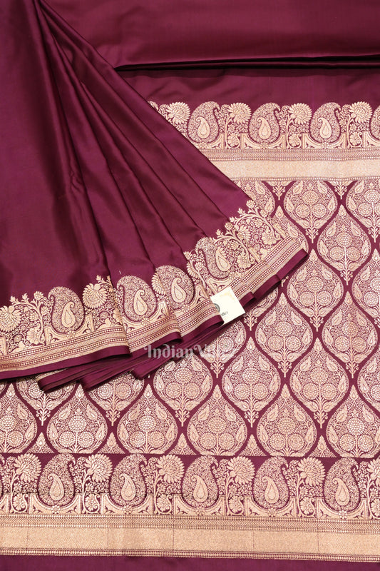 Wine Pure Soft Mashru Satin Silk Banarasi Saree