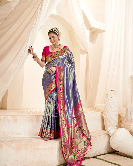 Blue Rewa Tissue Handloom Paithani Saree
