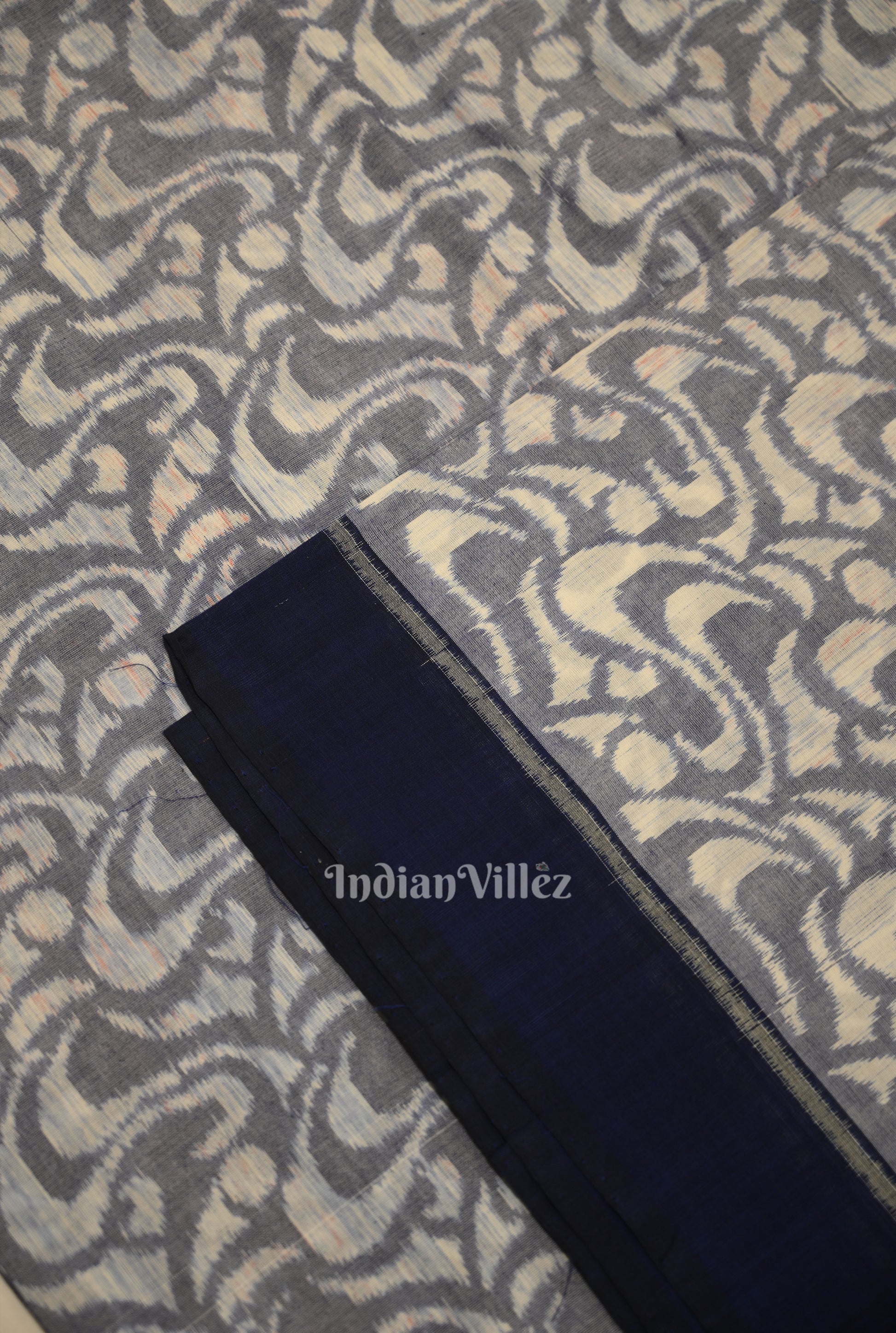 Gray Blue Sambalpuri Odisha Ikat Cotton Fabric 