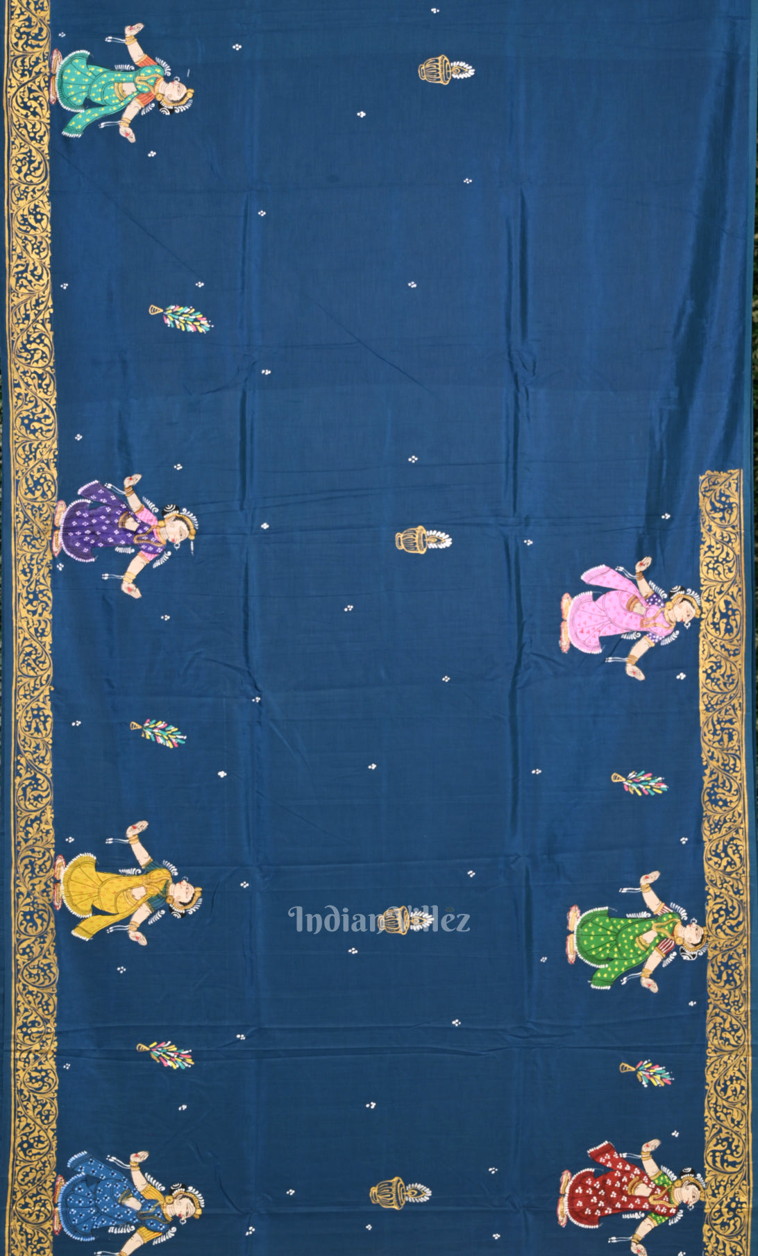 Blue Mathura Vijay  Hand-Painted Pattachitra Saree